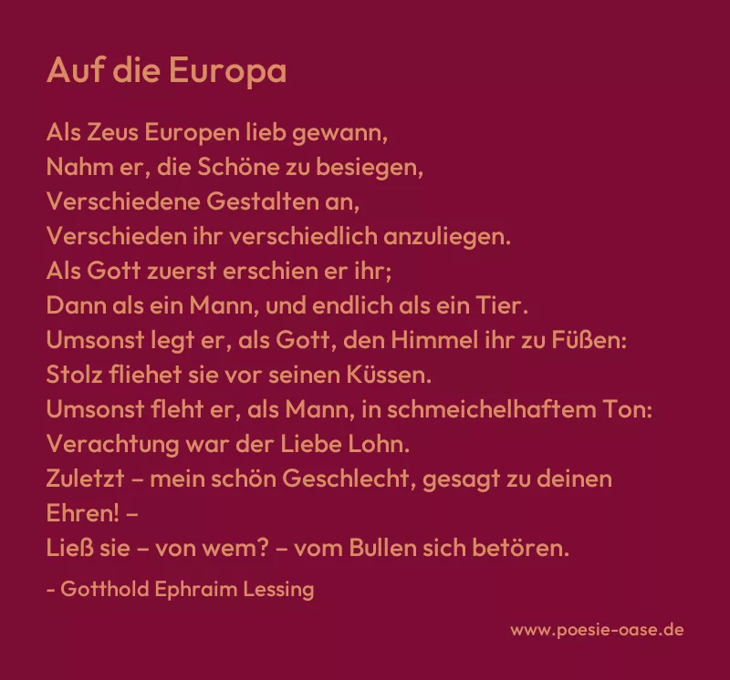 Gedicht: Auf die Europa von Gotthold Ephraim Lessing