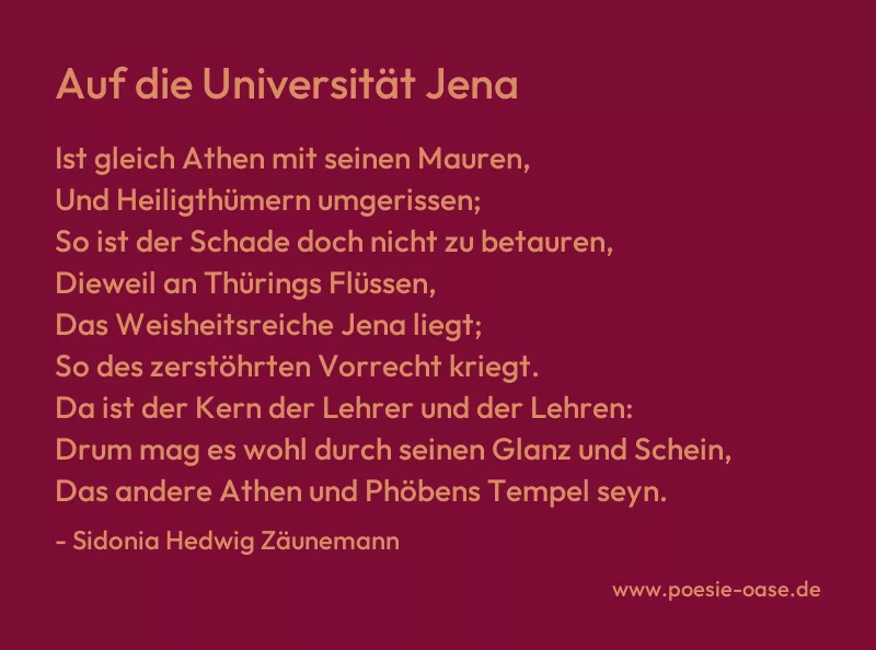 Gedicht: Auf die Universität Jena von Sidonia Hedwig Zäunemann