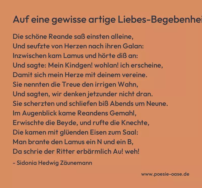 Gedicht: Auf eine gewisse artige Liebes-Begebenheit von Sidonia Hedwig Zäunemann