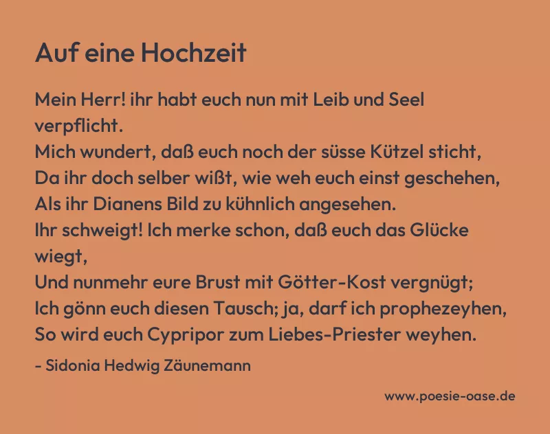 Gedicht: Auf eine Hochzeit von Sidonia Hedwig Zäunemann
