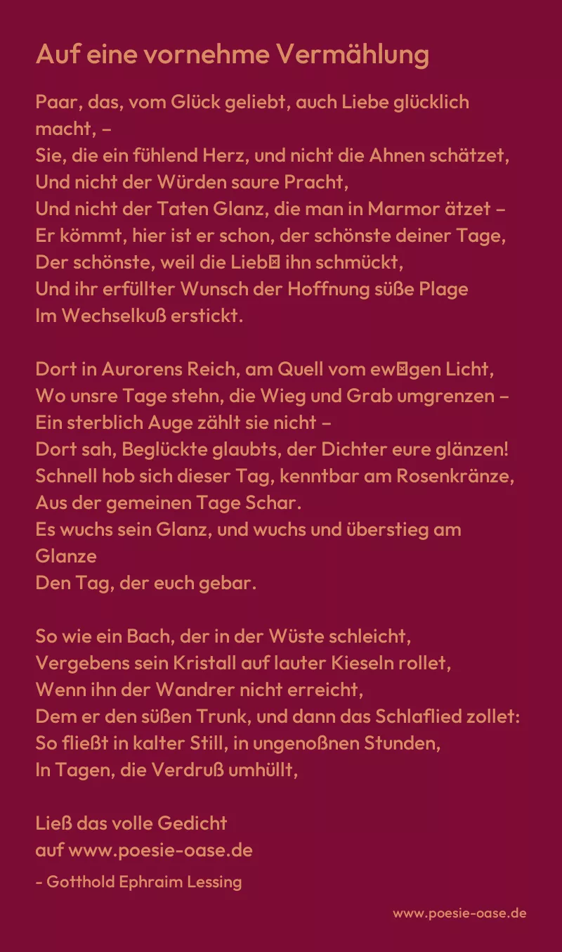 Gedicht: Auf eine vornehme Vermählung von Gotthold Ephraim Lessing