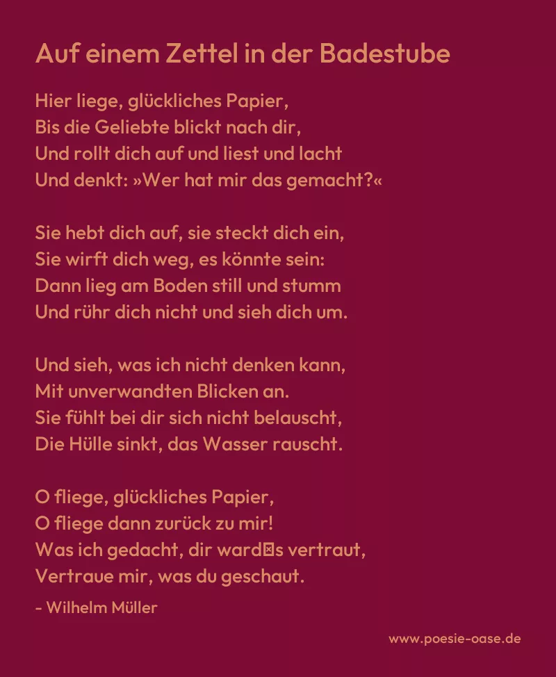 Gedicht: Auf einem Zettel in der Badestube von Wilhelm Müller