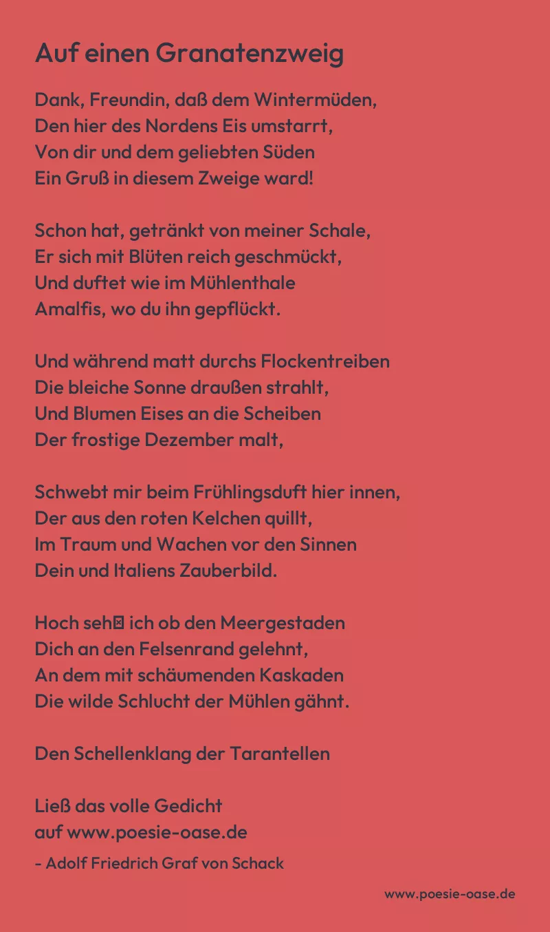Gedicht: Auf einen Granatenzweig von Adolf Friedrich Graf von Schack