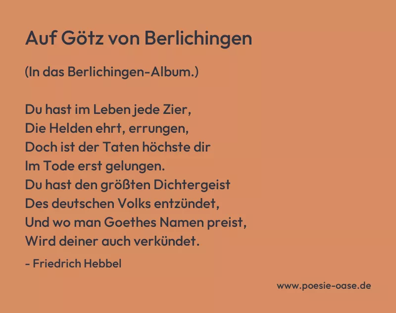 Gedicht: Auf Götz von Berlichingen von Friedrich Hebbel