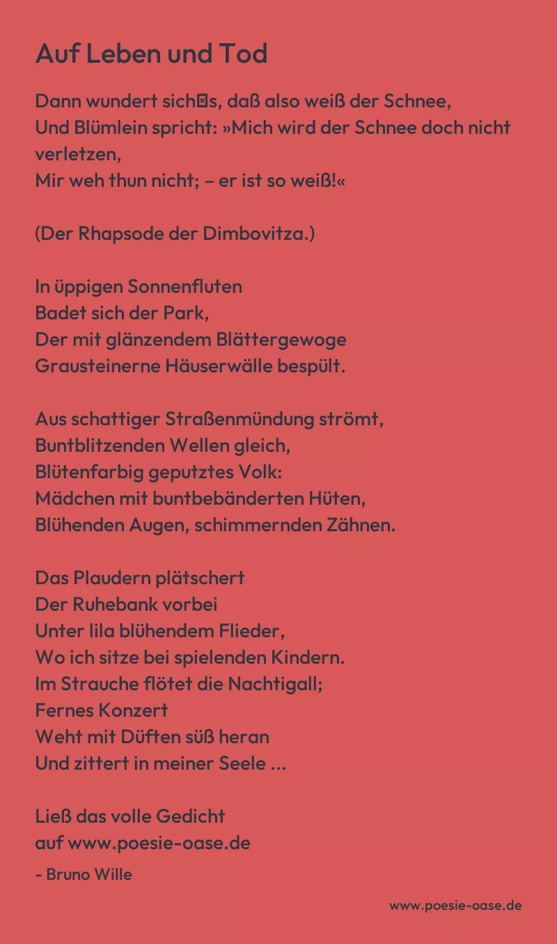 Gedicht: Auf Leben und Tod von Bruno Wille