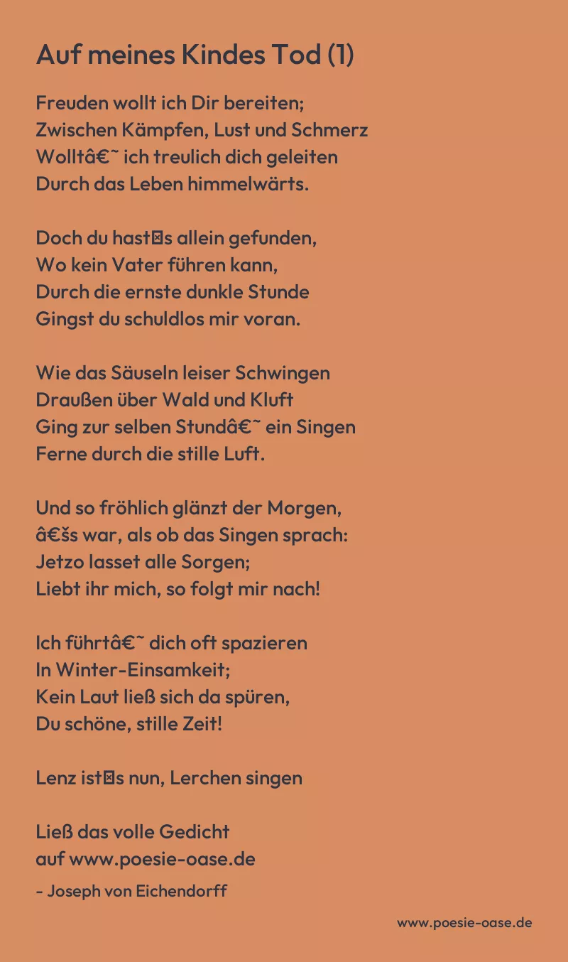 Gedicht: Auf meines Kindes Tod (1) von Joseph von Eichendorff
