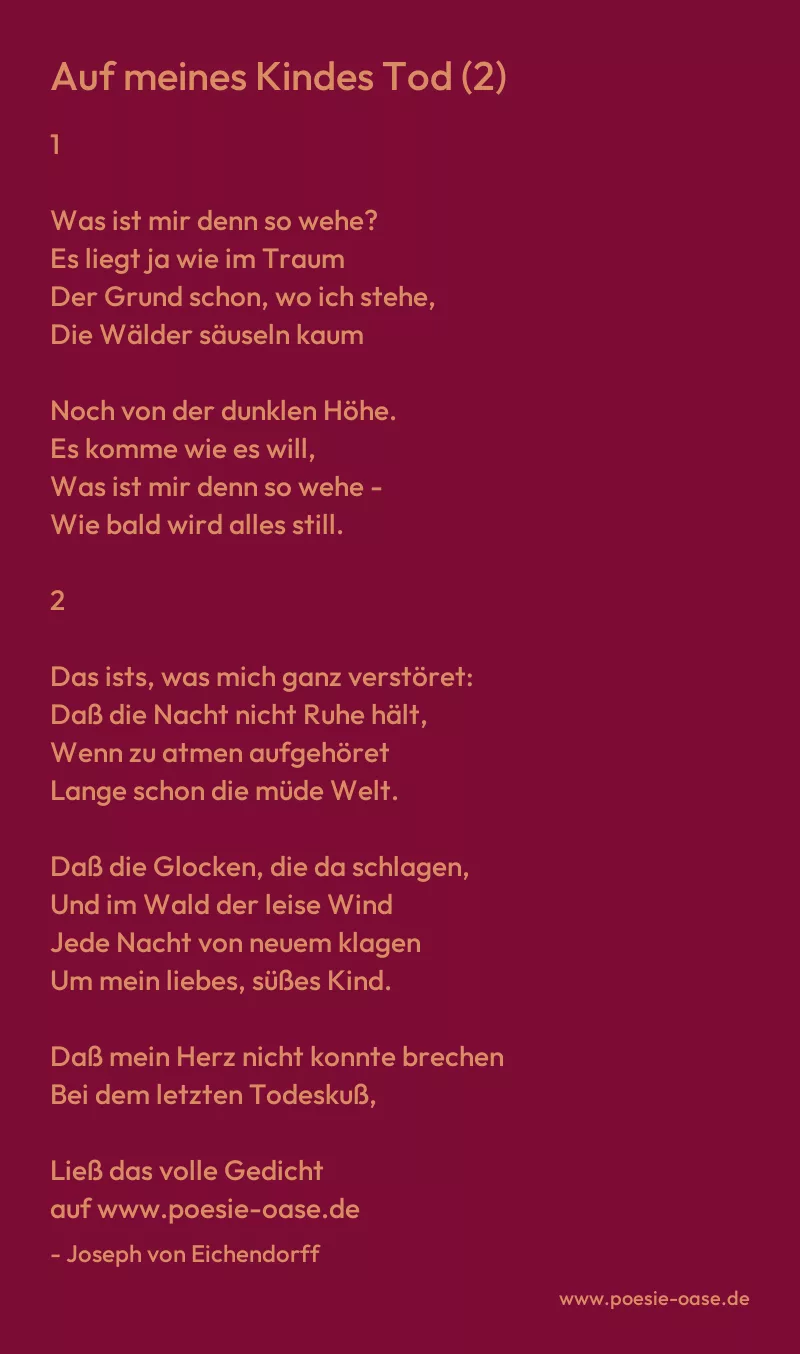 Gedicht: Auf meines Kindes Tod (2) von Joseph von Eichendorff