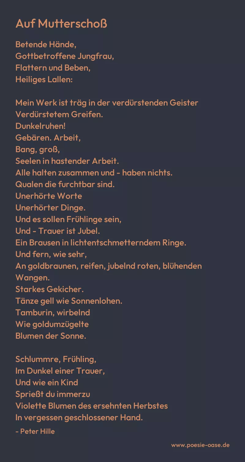 Gedicht: Auf Mutterschoß von Peter Hille