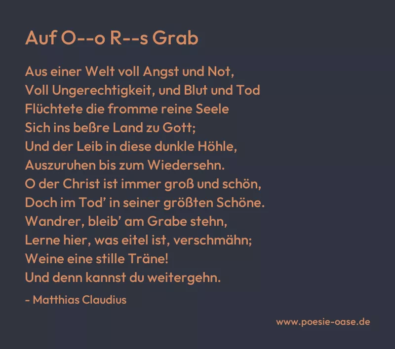 Gedicht: Auf O--o R--s Grab von Matthias Claudius