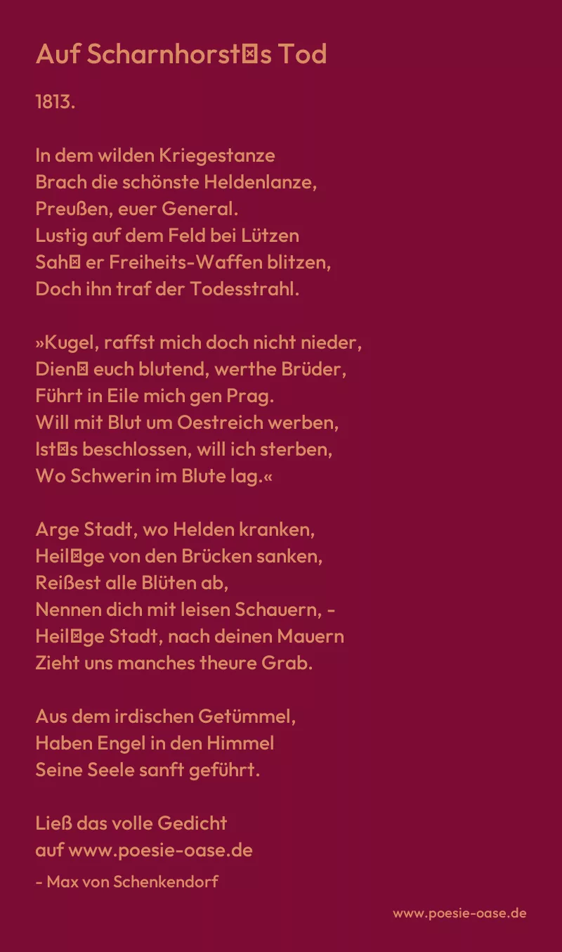 Gedicht: Auf Scharnhorst′s Tod von Max von Schenkendorf