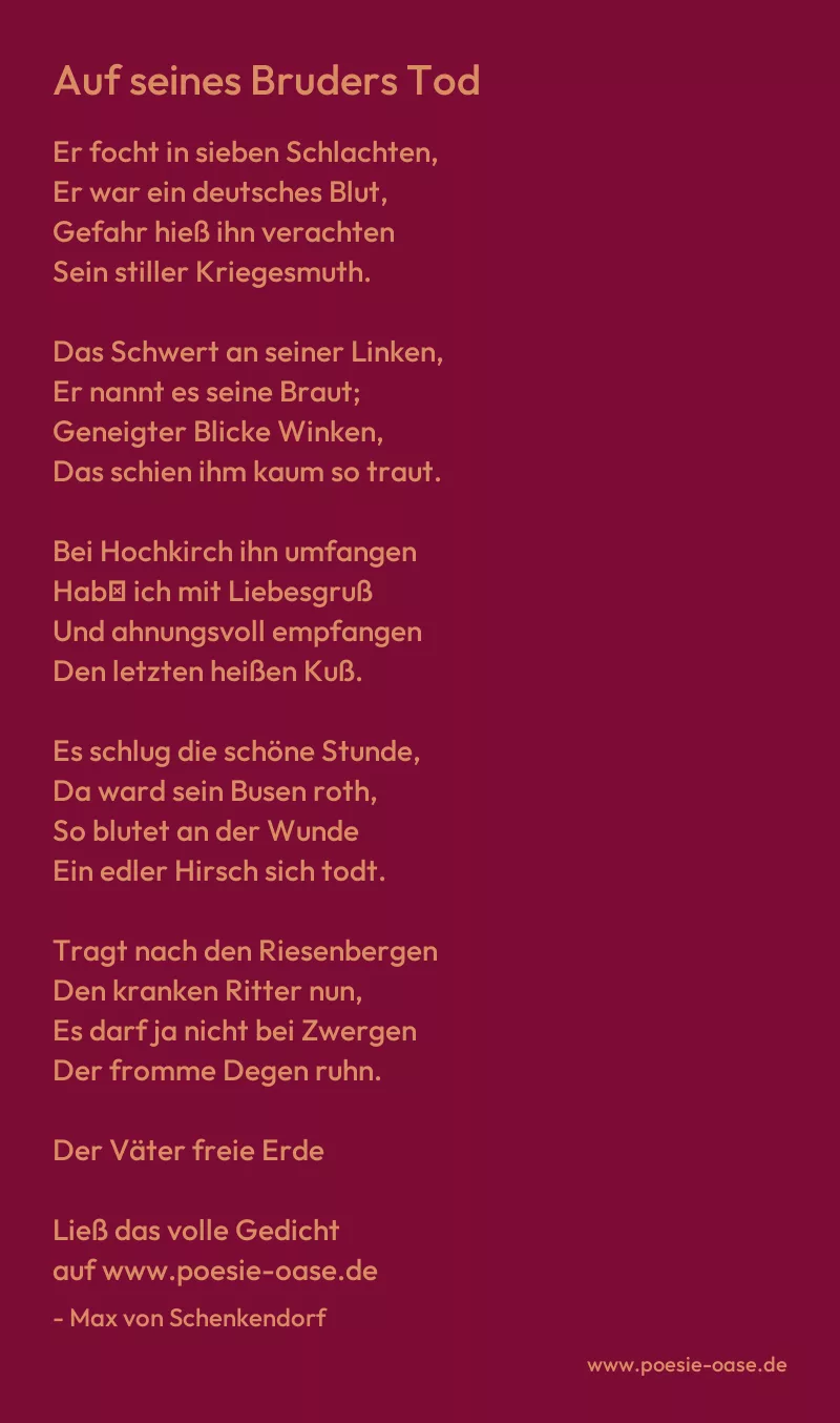 Gedicht: Auf seines Bruders Tod von Max von Schenkendorf