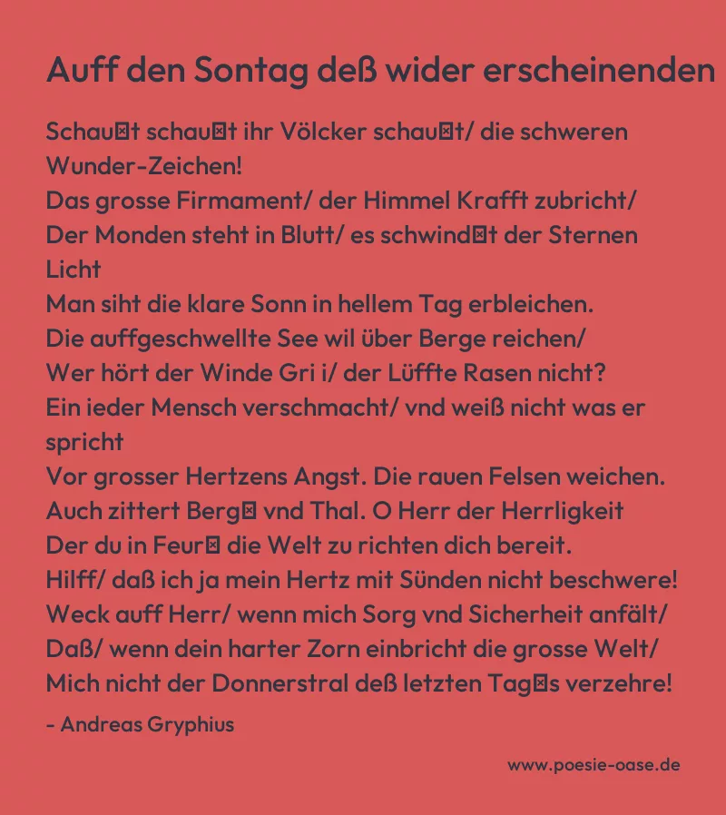 Gedicht: Auff den Sontag deß wider erscheinenden Richters von Andreas Gryphius