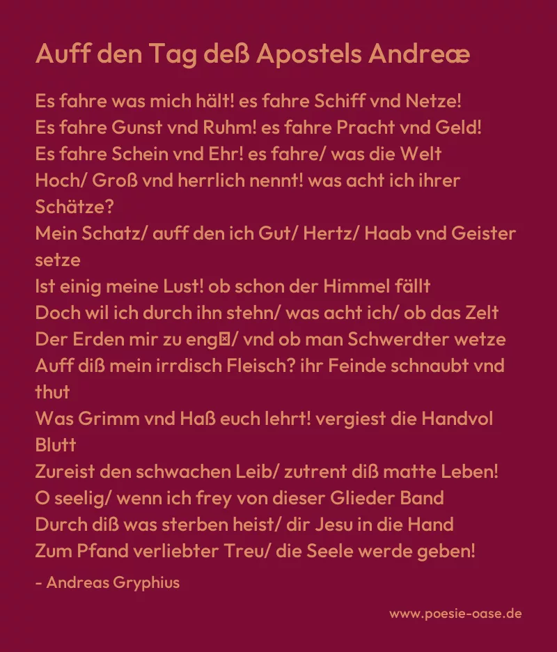 Gedicht: Auff den Tag deß Apostels Andreæ von Andreas Gryphius