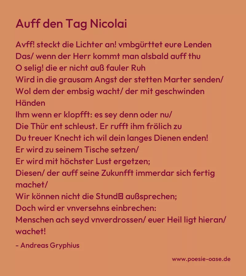 Gedicht: Auff den Tag Nicolai von Andreas Gryphius