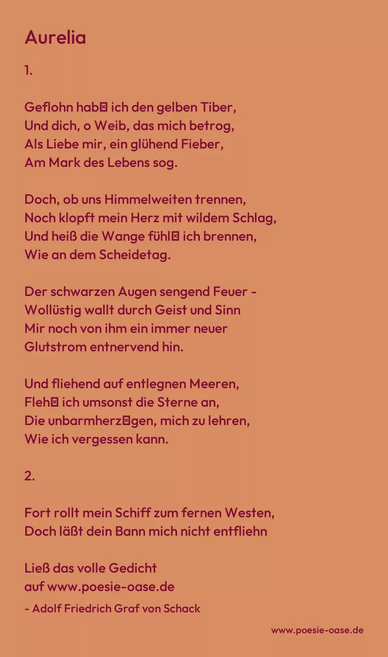 Gedicht: Aurelia von Adolf Friedrich Graf von Schack