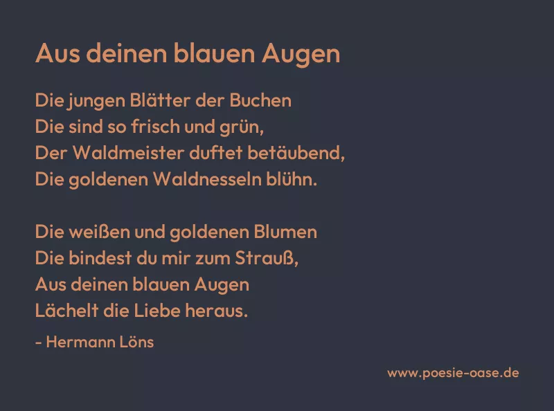 Gedicht: Aus deinen blauen Augen von Hermann Löns