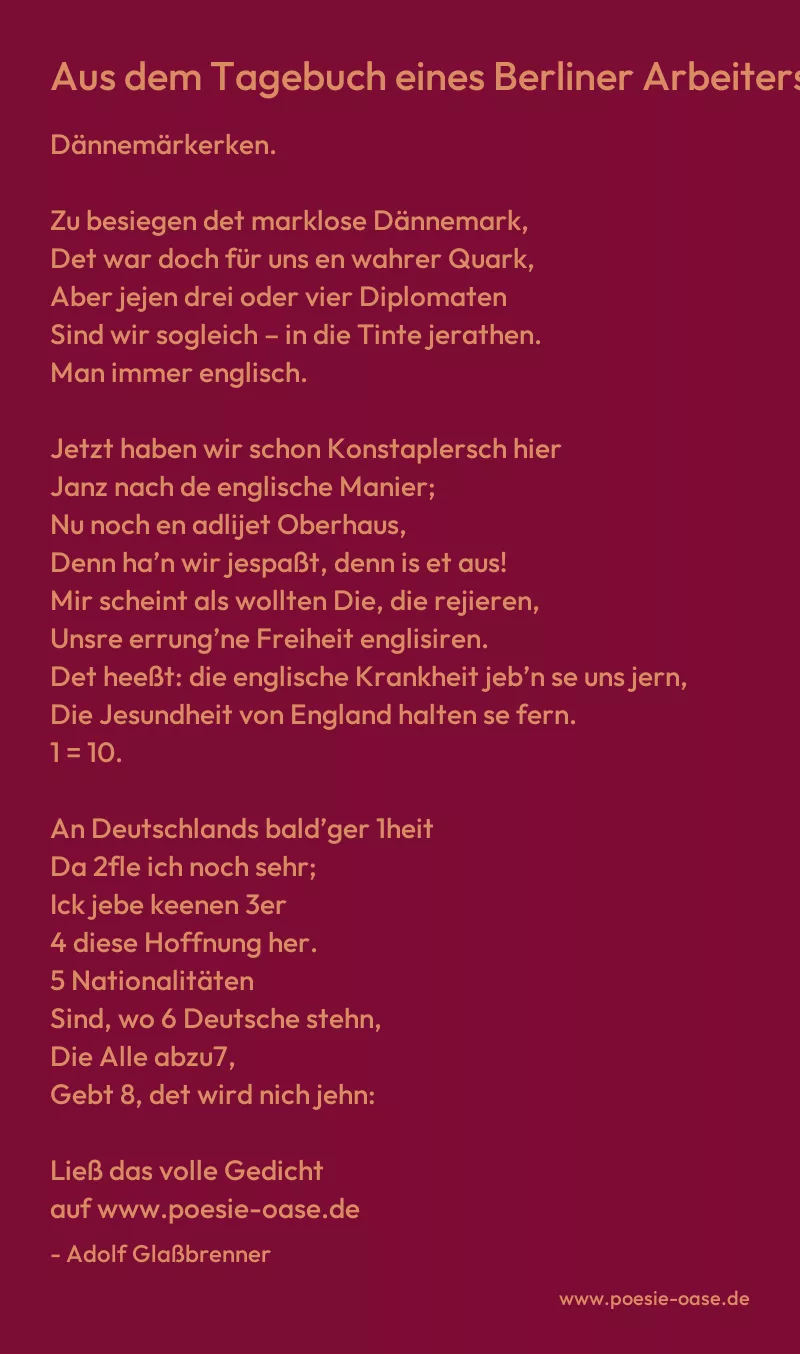 Gedicht: Aus dem Tagebuch eines Berliner Arbeiters von Adolf Glaßbrenner