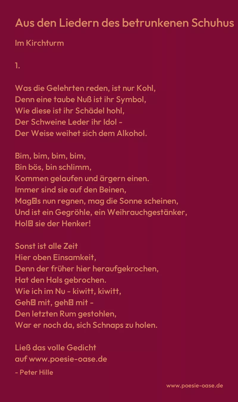 Gedicht: Aus den Liedern des betrunkenen Schuhus von Peter Hille