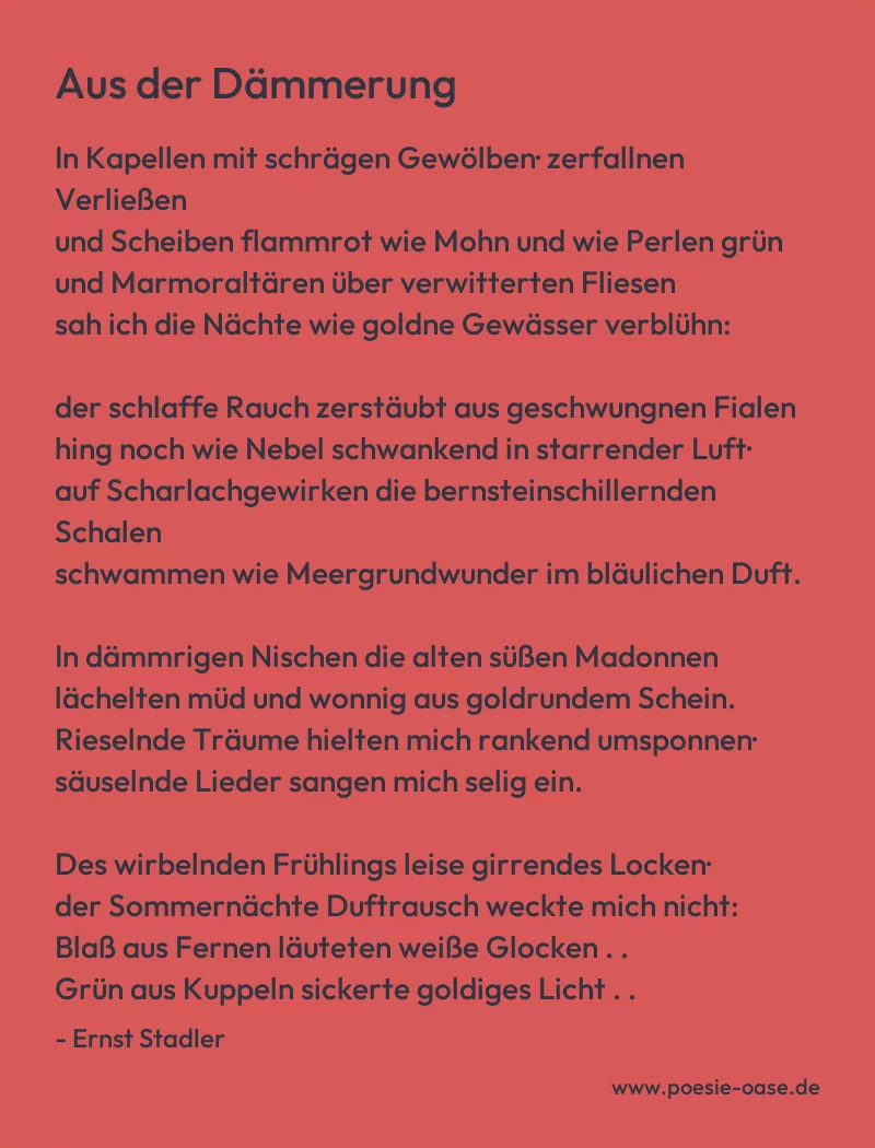 Gedicht: Aus der Dämmerung von Ernst Stadler