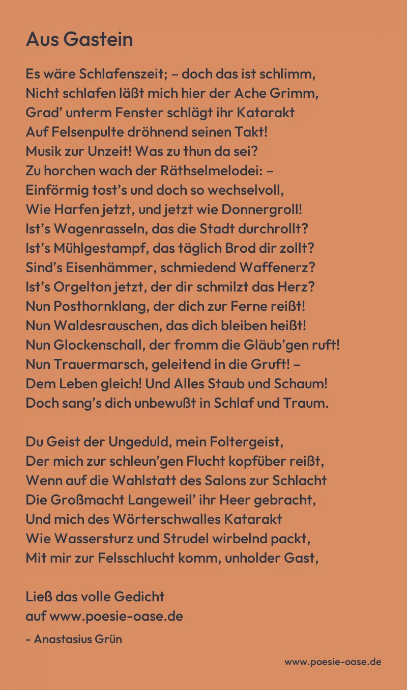 Gedicht: Aus Gastein von Anastasius Grün