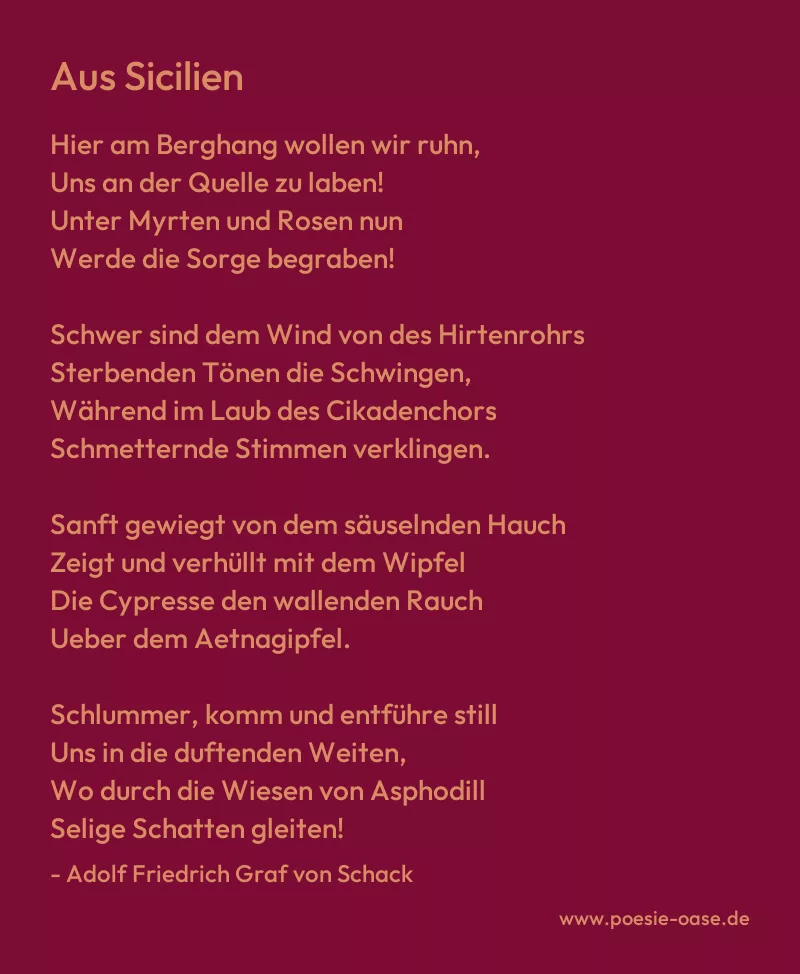 Gedicht: Aus Sicilien von Adolf Friedrich Graf von Schack