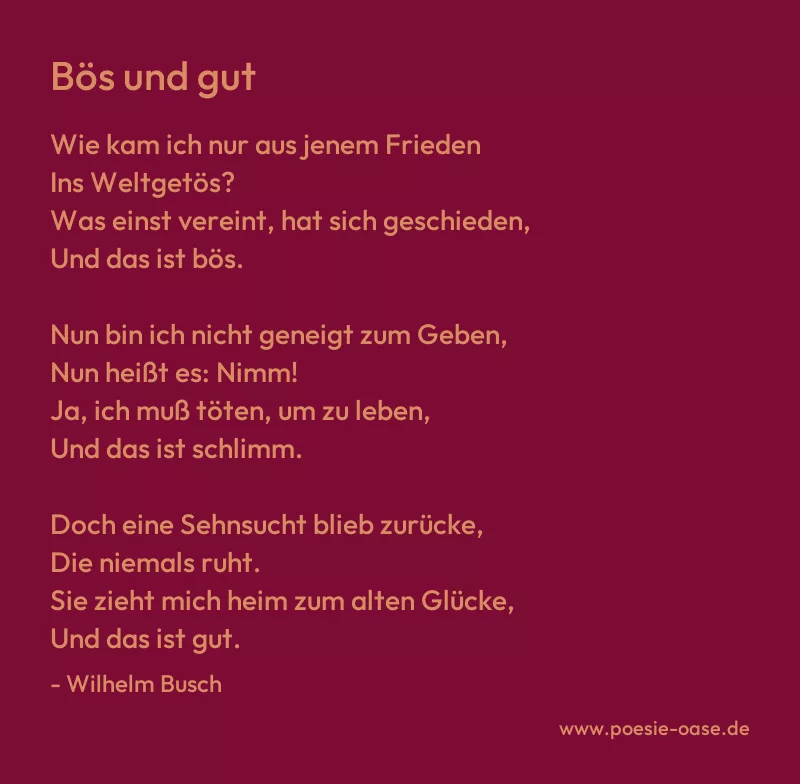 Gedicht: Bös und gut von Wilhelm Busch