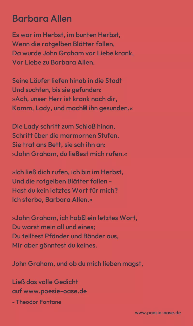 Gedicht: Barbara Allen von Theodor Fontane