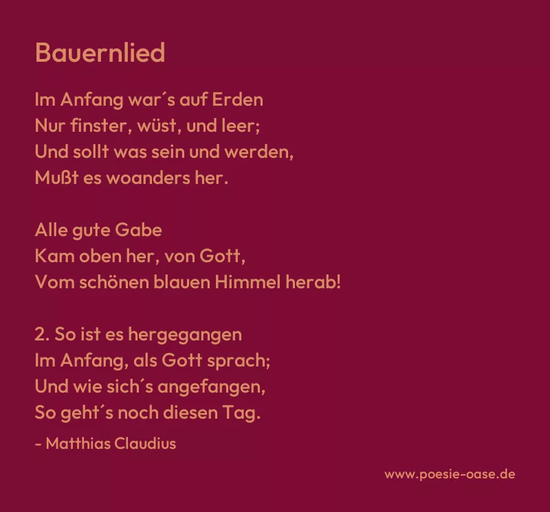 Gedicht: Bauernlied von Matthias Claudius