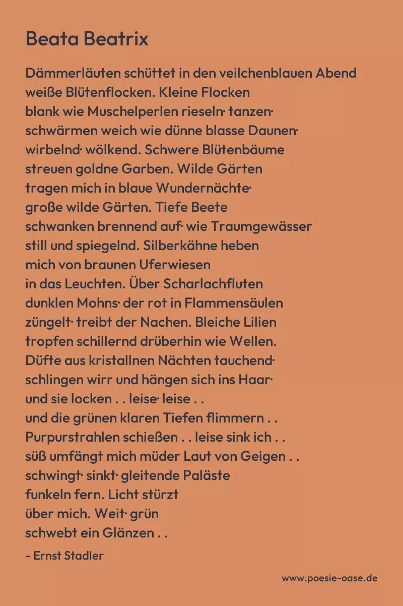Gedicht: Beata Beatrix von Ernst Stadler