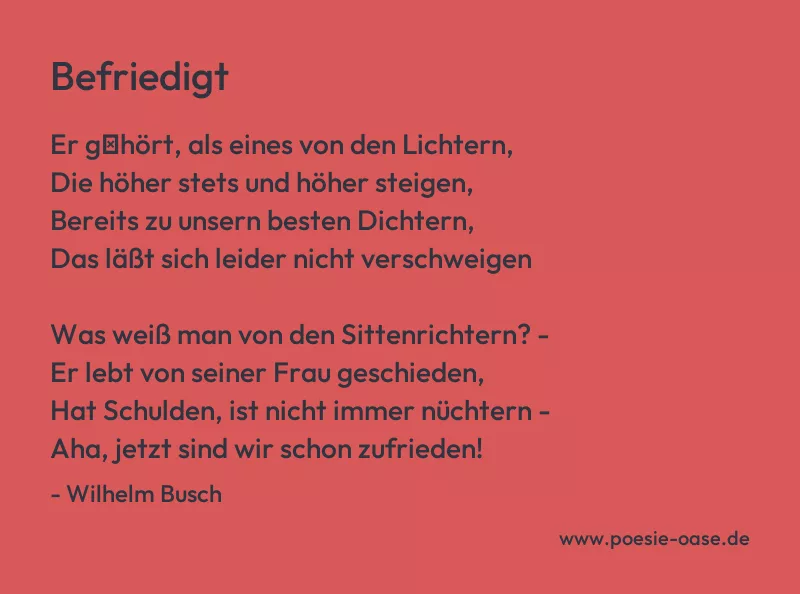 Gedicht: Befriedigt von Wilhelm Busch