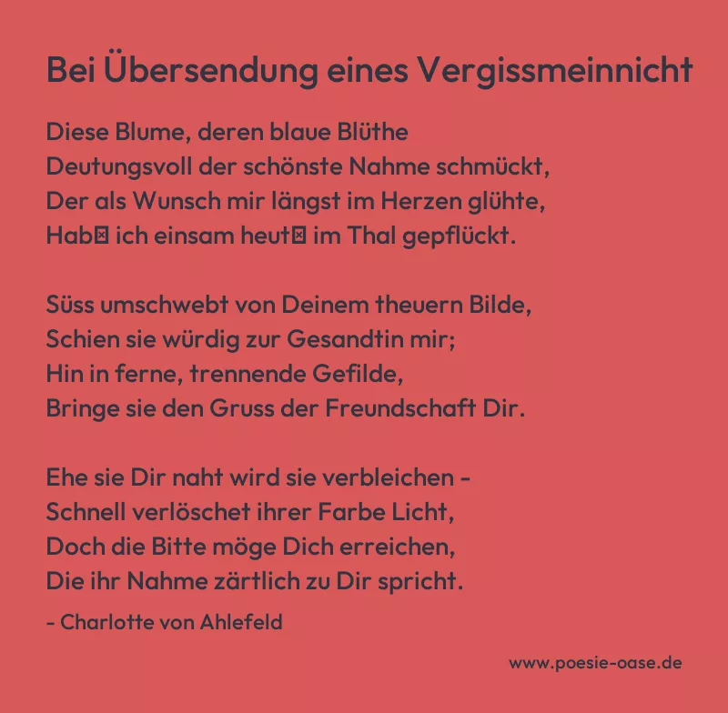Gedicht: Bei Übersendung eines Vergissmeinnicht von Charlotte von Ahlefeld