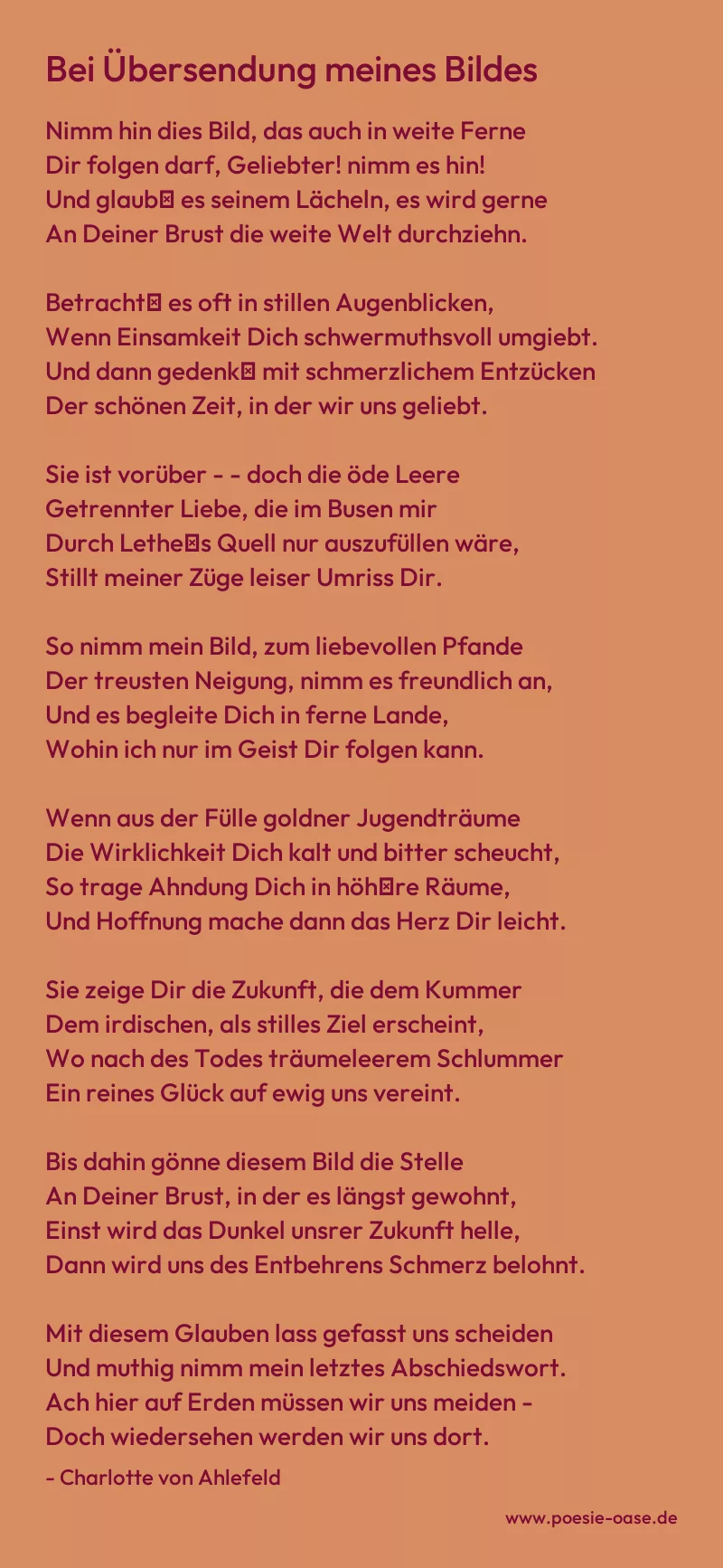 Gedicht: Bei Übersendung meines Bildes von Charlotte von Ahlefeld