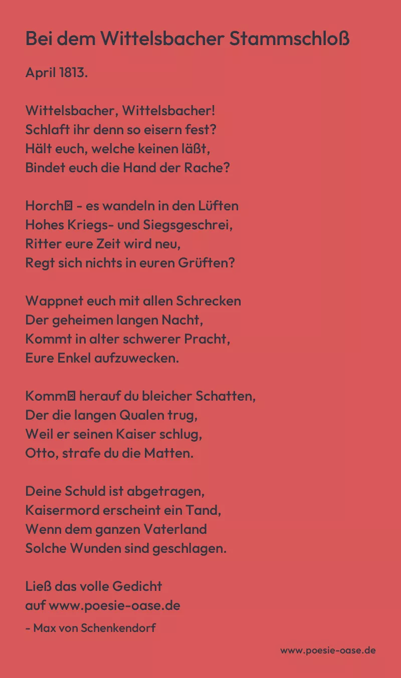 Gedicht: Bei dem Wittelsbacher Stammschloß von Max von Schenkendorf