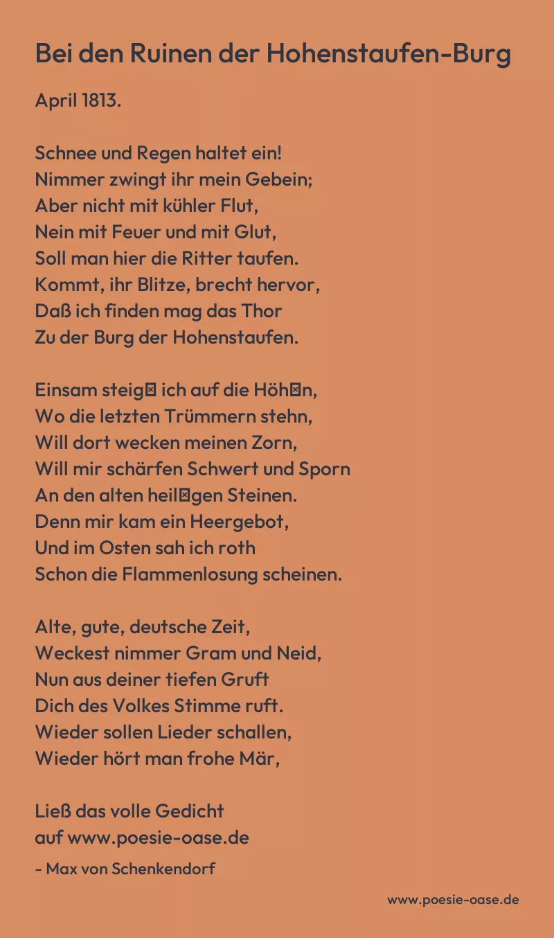 Gedicht: Bei den Ruinen der Hohenstaufen-Burg von Max von Schenkendorf