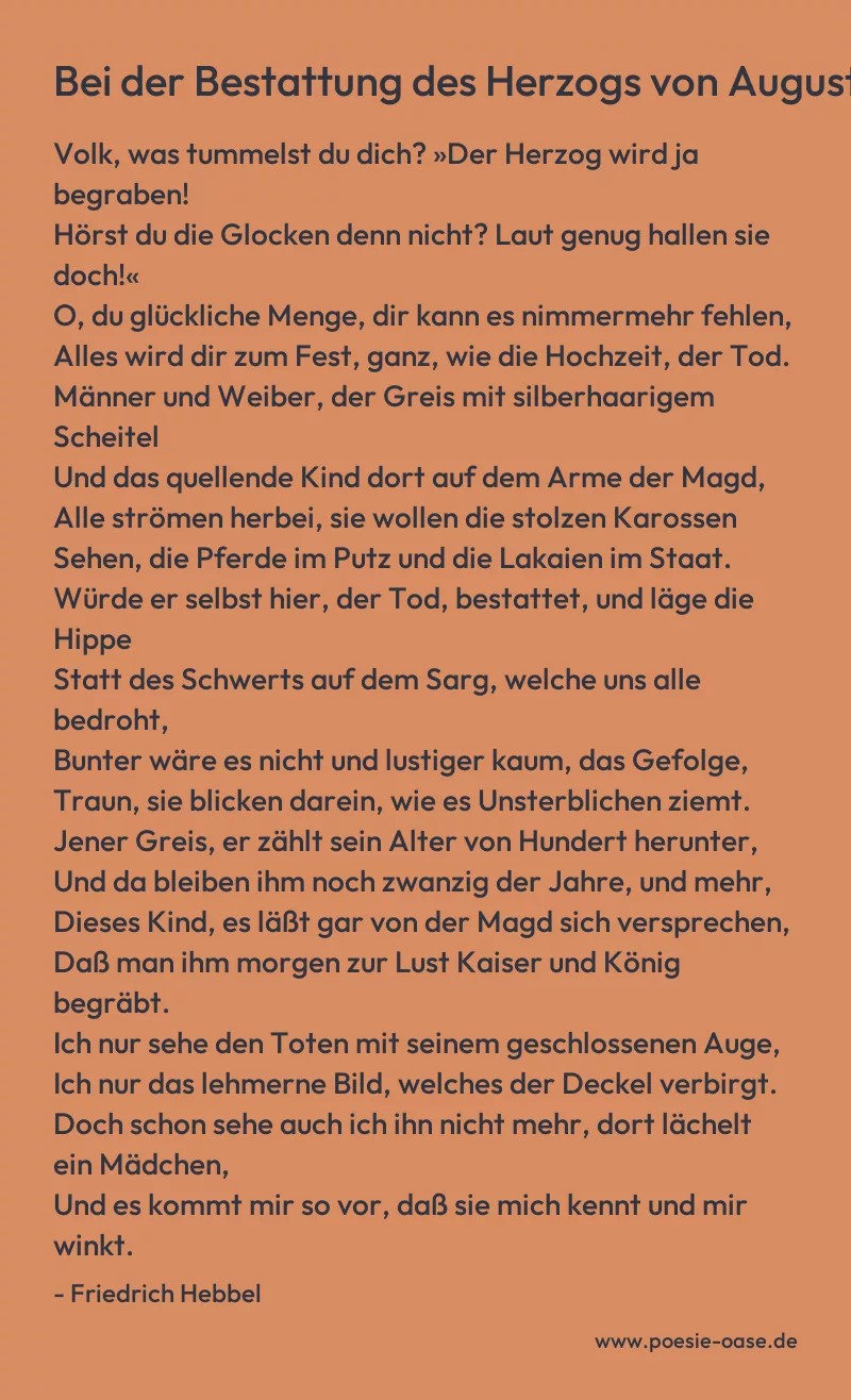 Gedicht: Bei der Bestattung des Herzogs von Augustenburg von Friedrich Hebbel