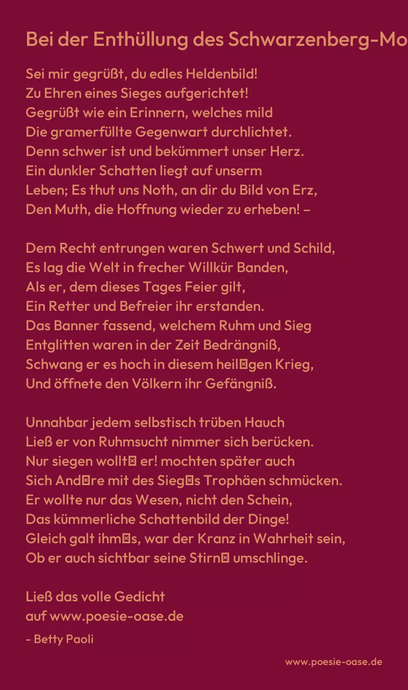 Gedicht: Bei der Enthüllung des Schwarzenberg-Monumentes von Betty Paoli