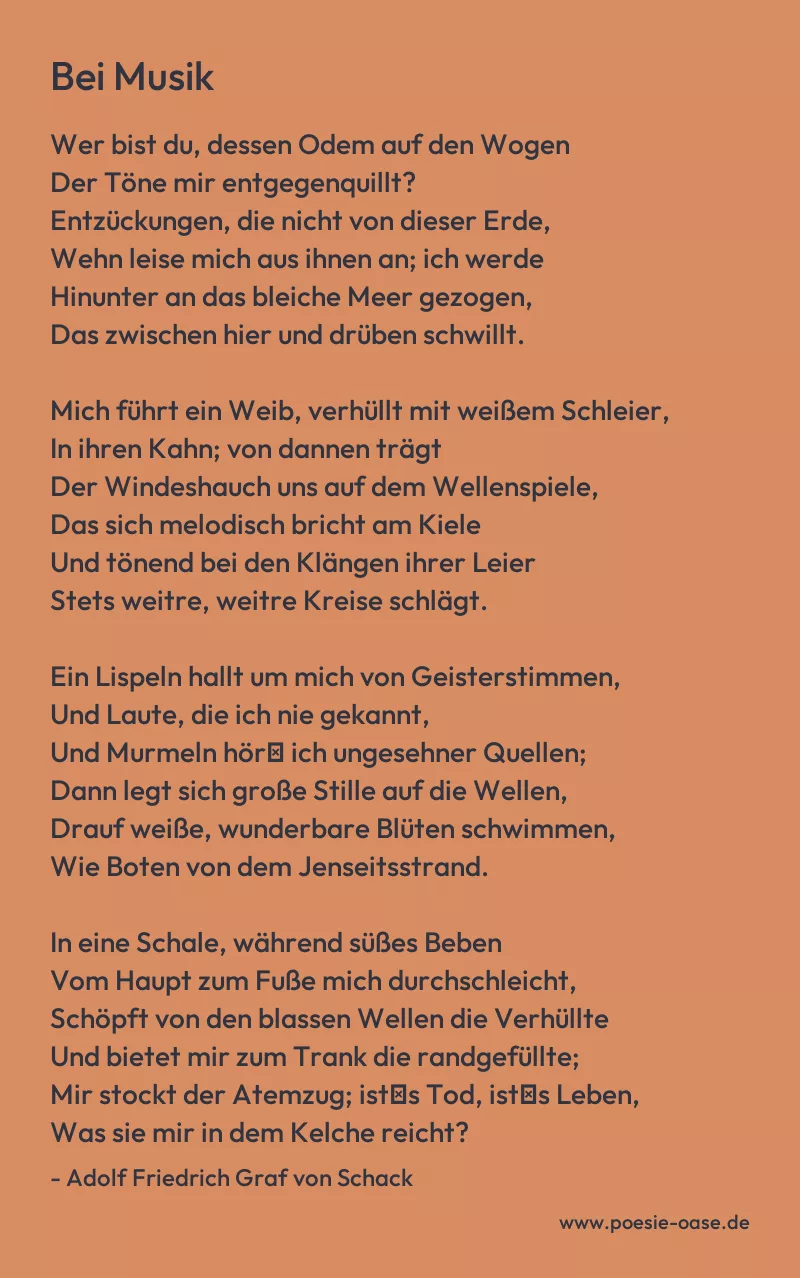 Gedicht: Bei Musik von Adolf Friedrich Graf von Schack