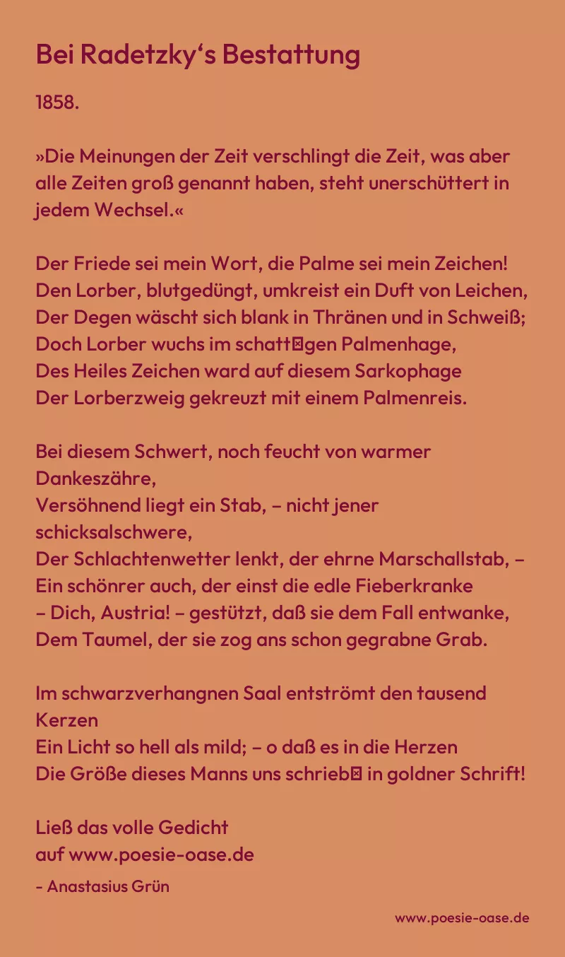 Gedicht: Bei Radetzky‘s Bestattung von Anastasius Grün