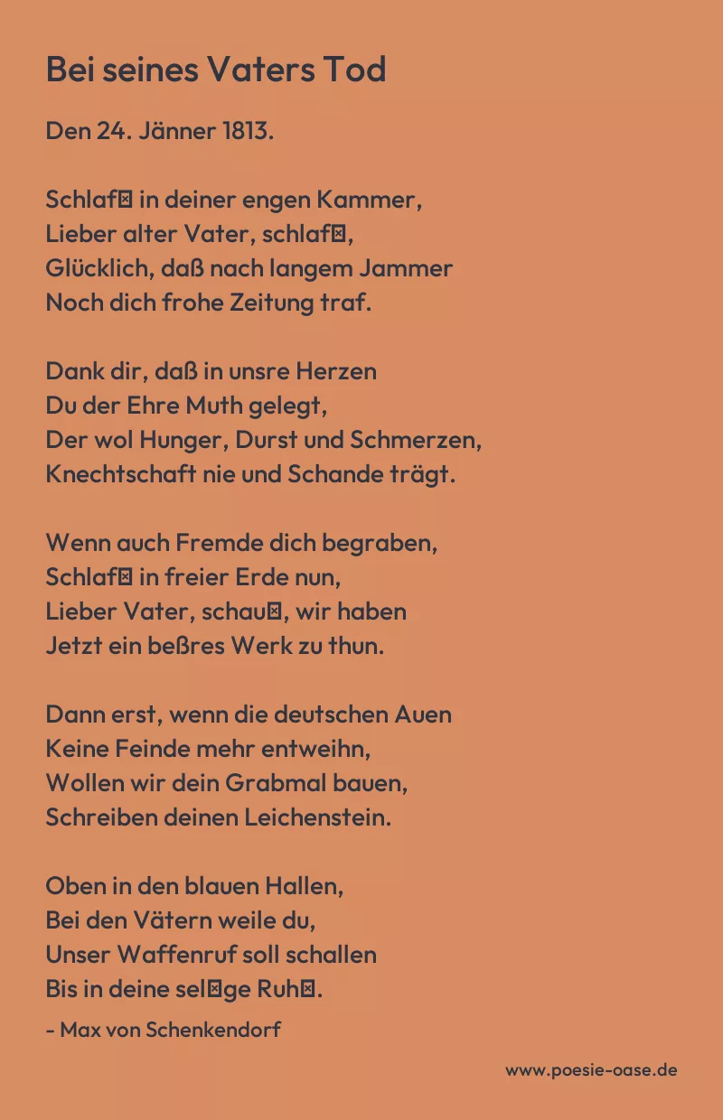 Gedicht: Bei seines Vaters Tod von Max von Schenkendorf