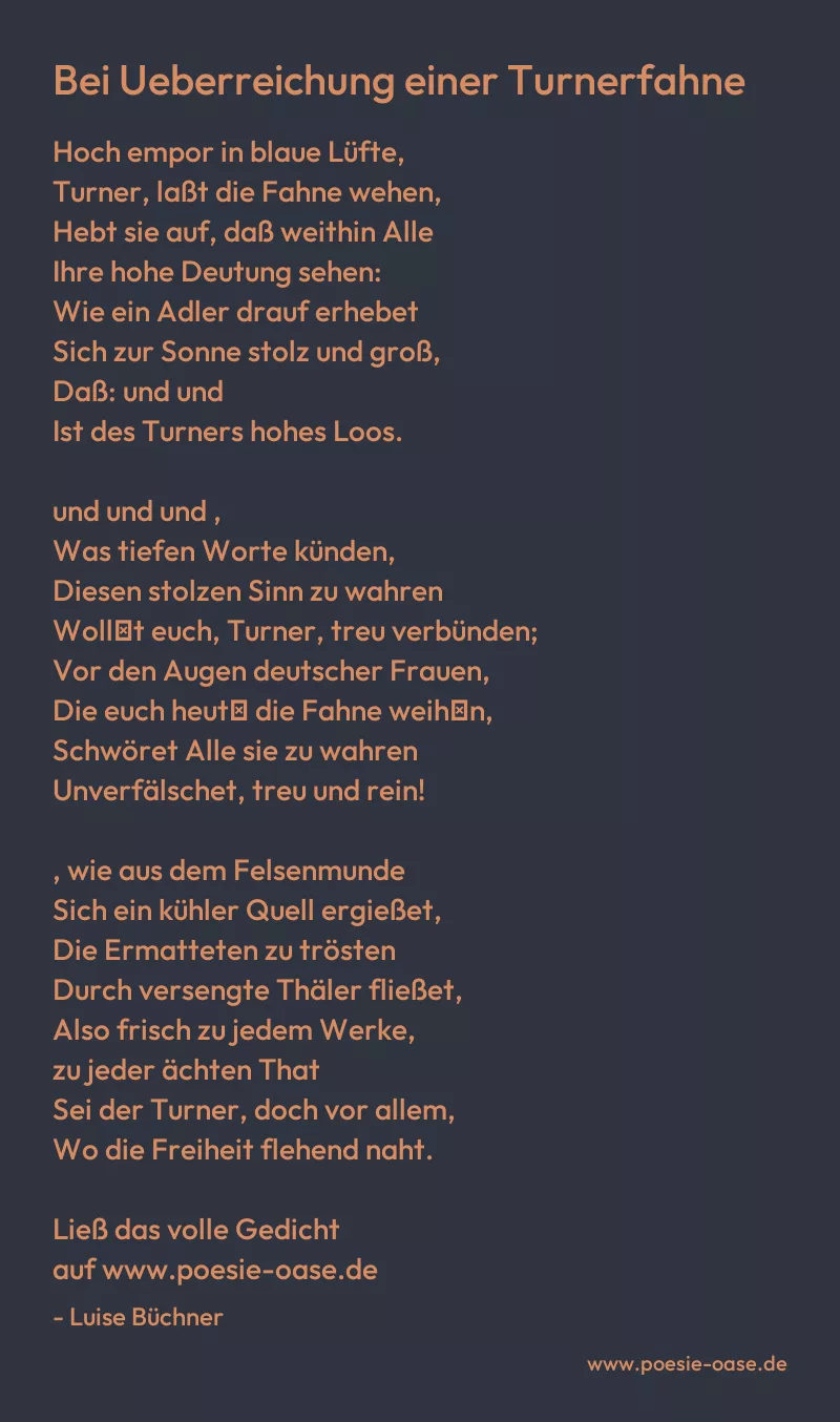Gedicht: Bei Ueberreichung einer Turnerfahne von Luise Büchner