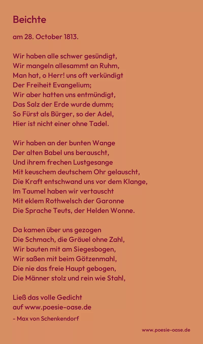 Gedicht: Beichte von Max von Schenkendorf