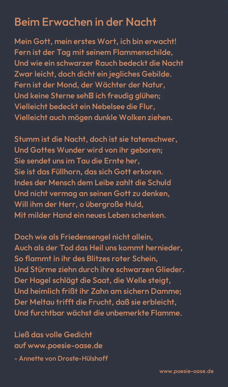 Gedicht: Beim Erwachen in der Nacht von Annette von Droste-Hülshoff