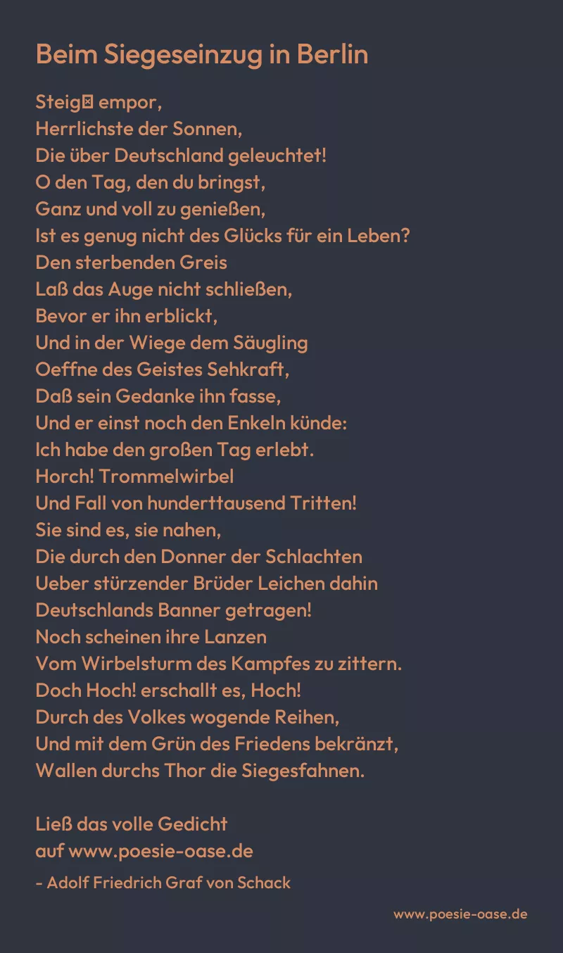 Gedicht: Beim Siegeseinzug in Berlin von Adolf Friedrich Graf von Schack