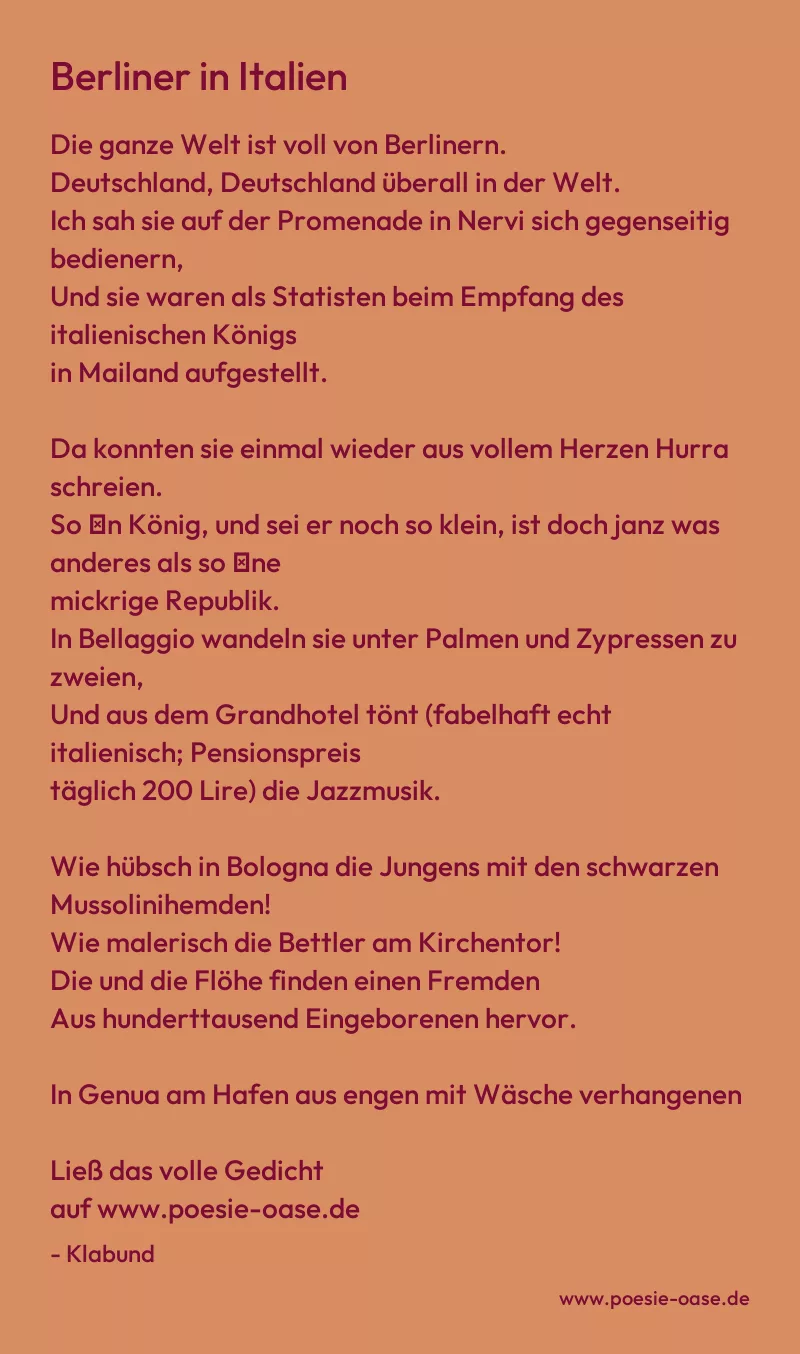 Gedicht: Berliner in Italien von Klabund