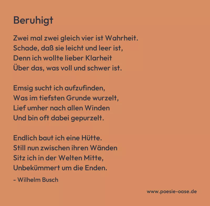 Gedicht: Beruhigt von Wilhelm Busch