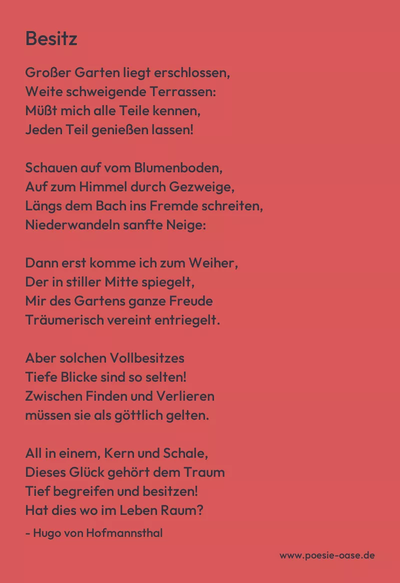 Gedicht: Besitz von Hugo von Hofmannsthal