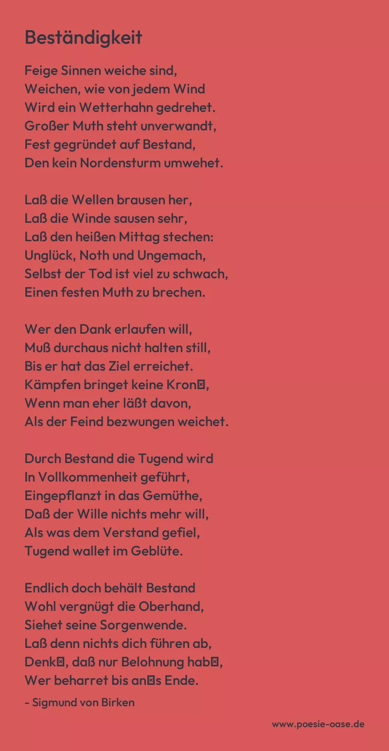 Gedicht: Beständigkeit von Sigmund von Birken