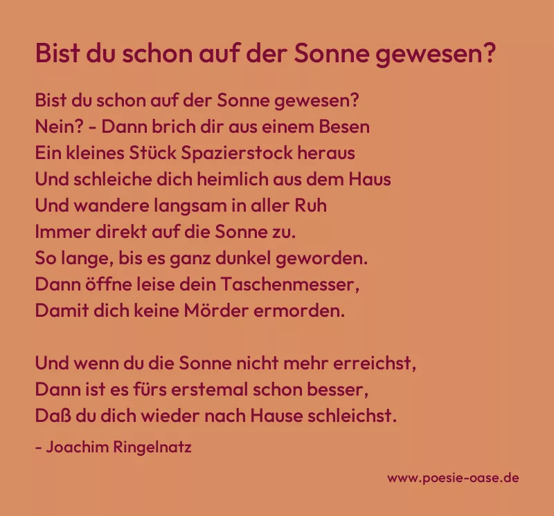 Gedicht: Bist du schon auf der Sonne gewesen? von Joachim Ringelnatz