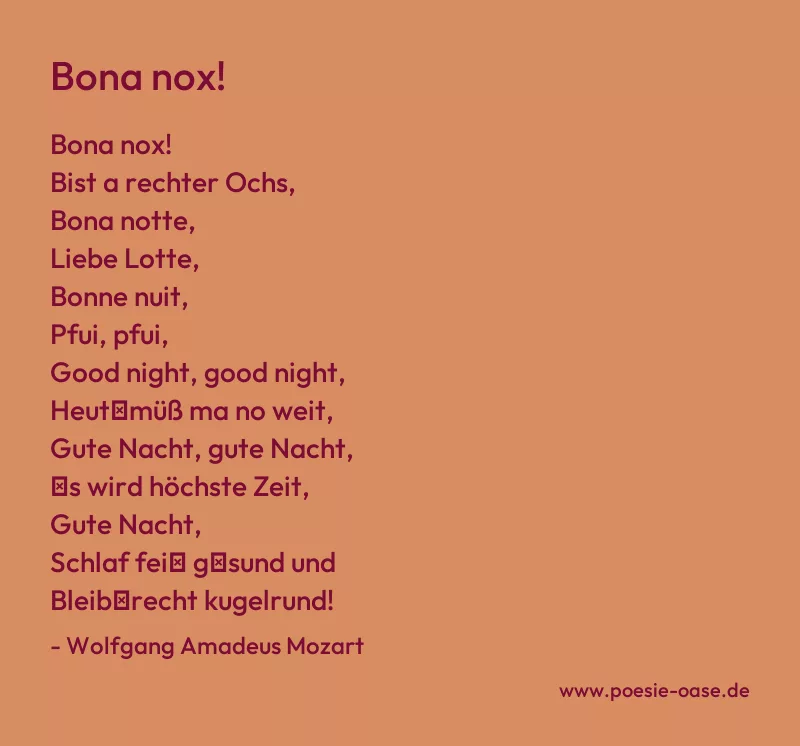 Gedicht: Bona nox! von Wolfgang Amadeus Mozart