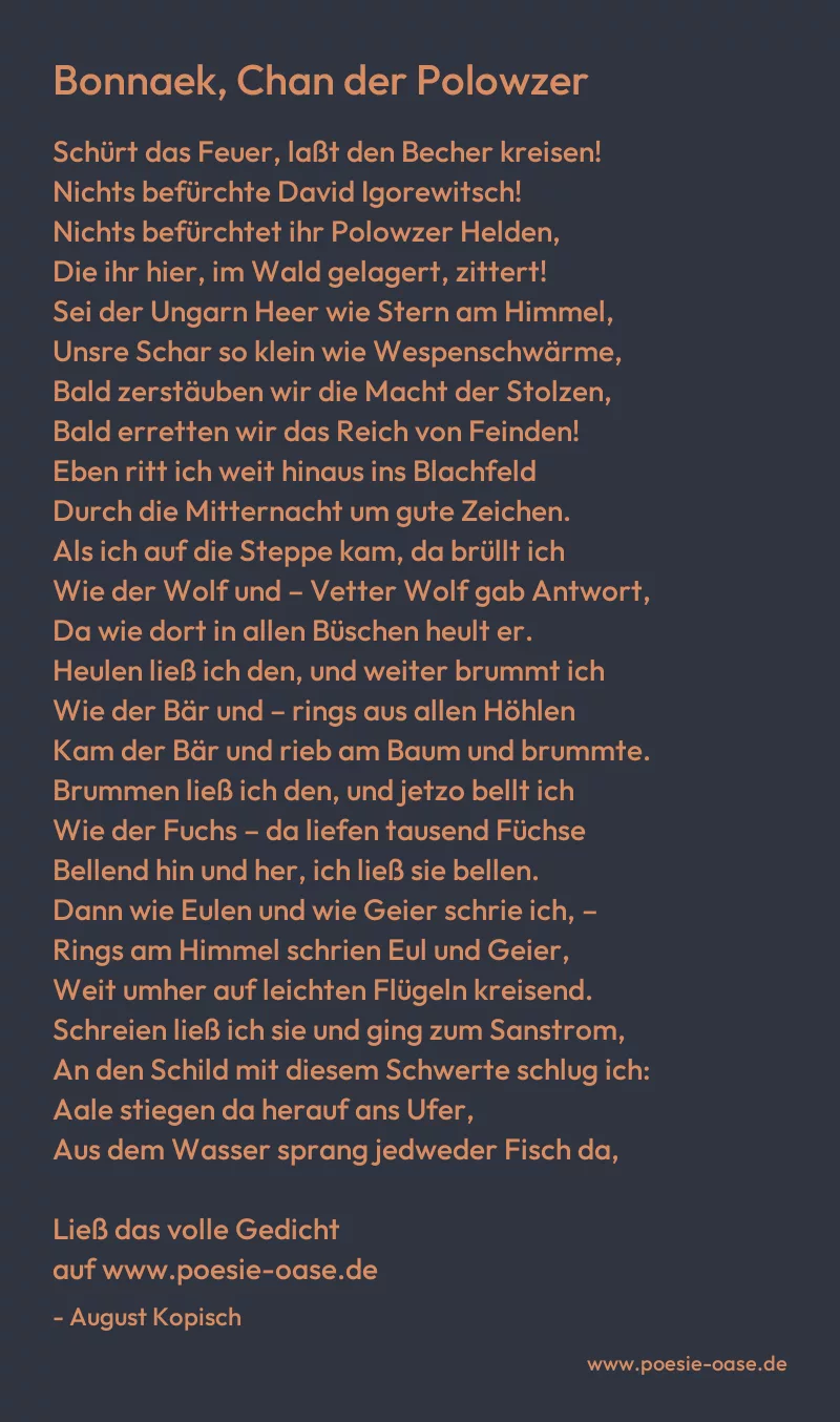 Gedicht: Bonnaek, Chan der Polowzer von August Kopisch
